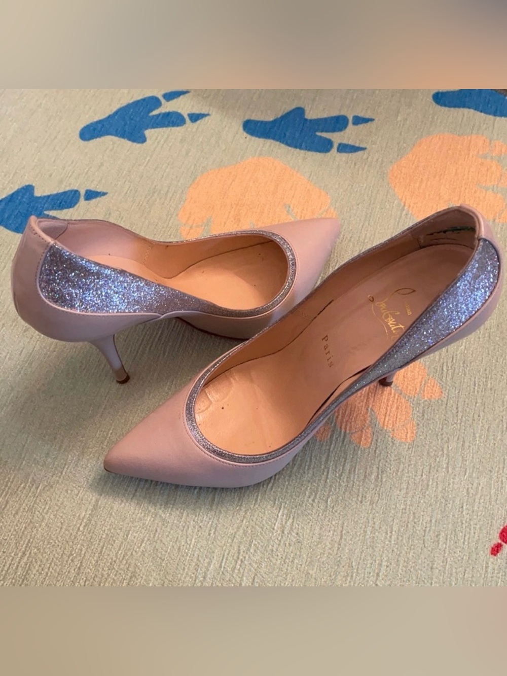 Christian Louboutin Beige Pumps with Red Soles and Silver Trim - Picture 5 of 6